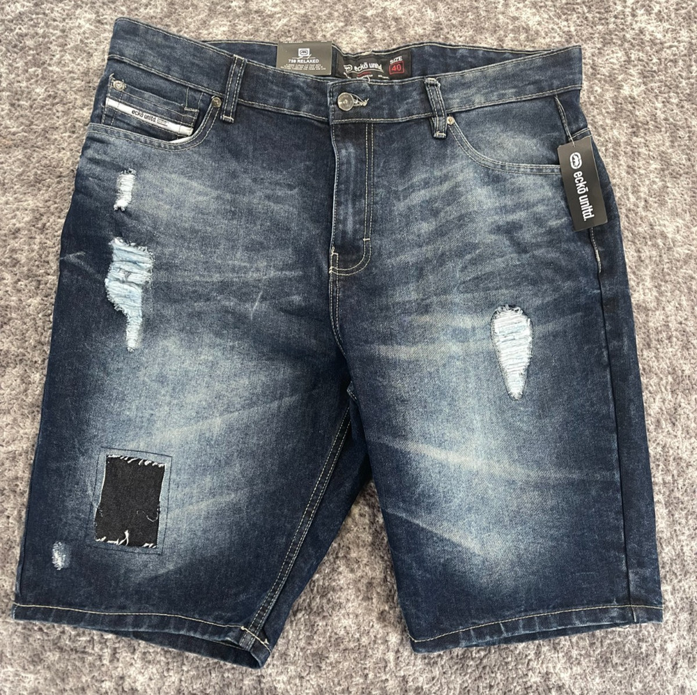 Ecko Unltd 759 Relaxed Fit Men's 40 Denim Shorts Jorts Wide Leg Baggy Blue